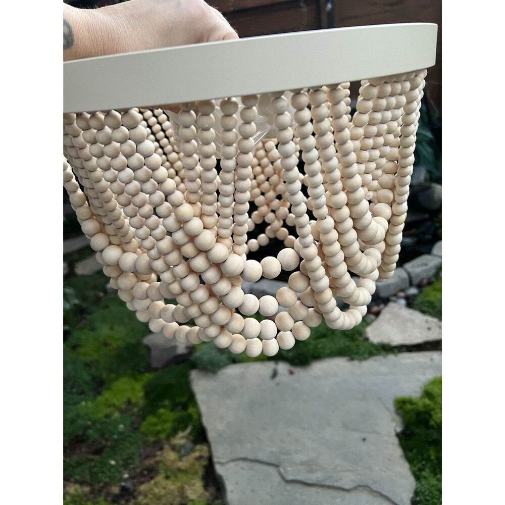 Bungalow Rose Wood Bead Chanelier Boho Flush Mount Ceiling 3 Lights New in Box